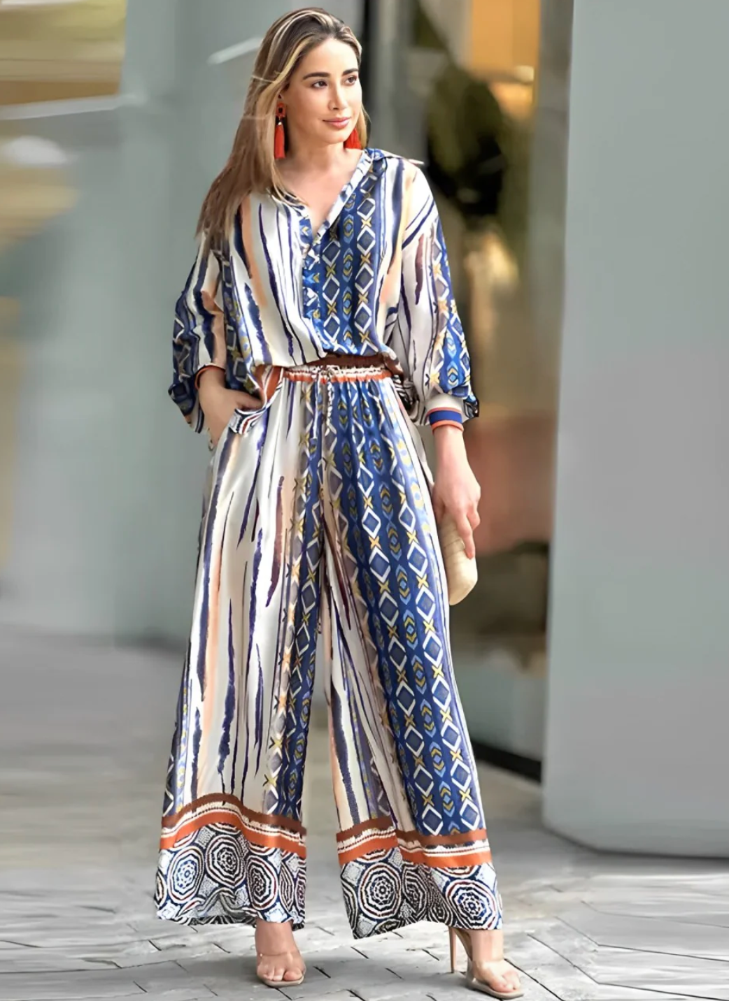 Stijlvolle dames set met print en ceintuur – Vero