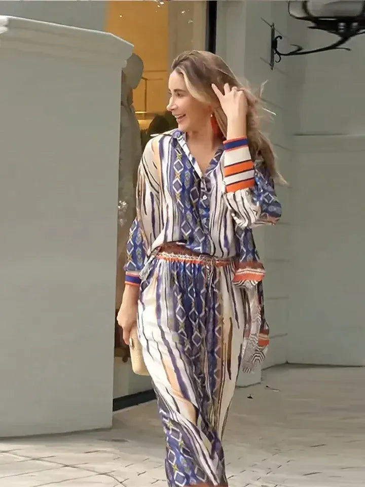 Stijlvolle dames set met print en ceintuur – Vero