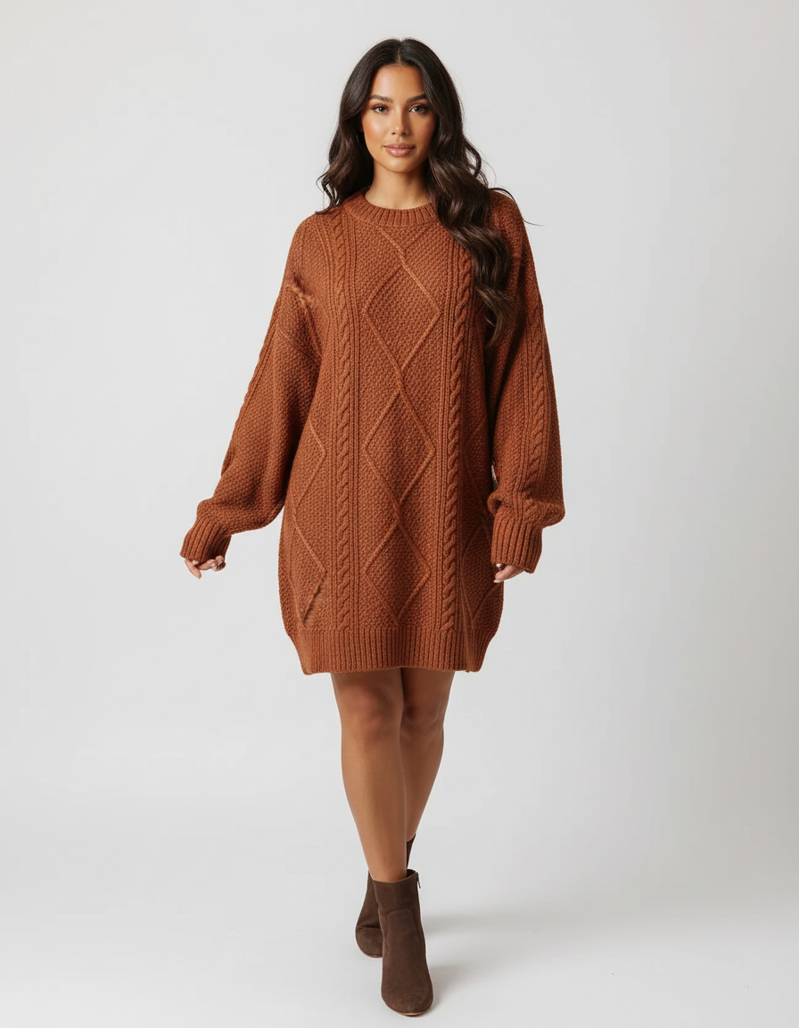 Stylish women's cable-knit sweater dress – Juno