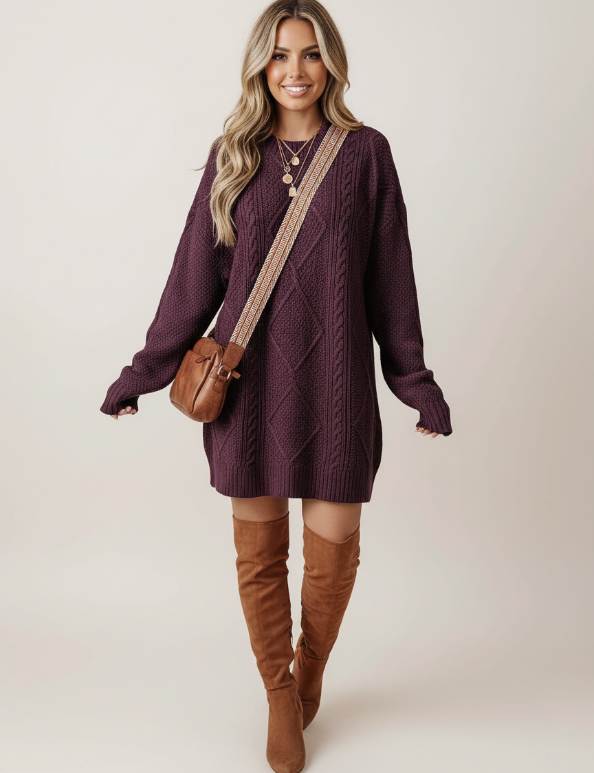 Stylish women's cable-knit sweater dress – Juno