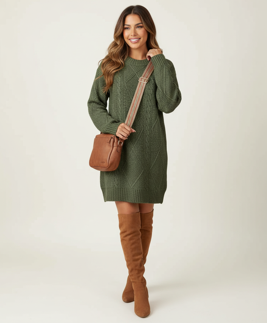 Stylish women's cable-knit sweater dress – Juno