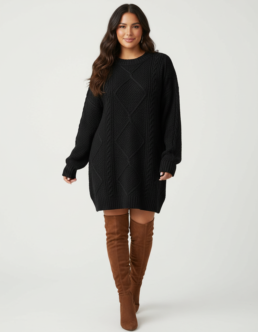 Stylish women's cable-knit sweater dress – Juno