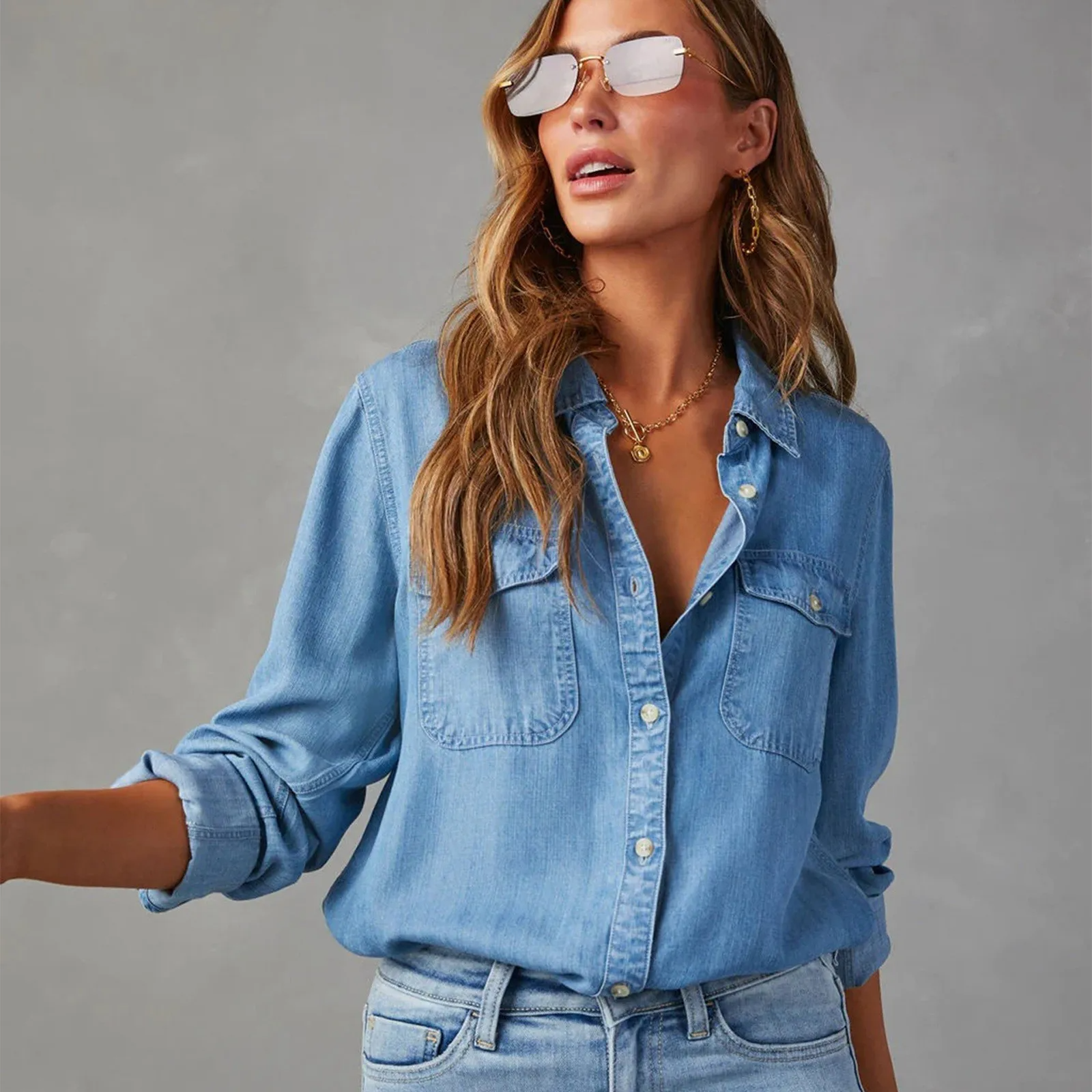 Stijlvolle denim dames blouse – Muse