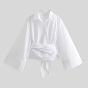 Stijlvolle katoenen damestop met strikceintuur – Mirthe