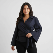 Stijlvolle katoenen damestop met strikceintuur – Mirthe