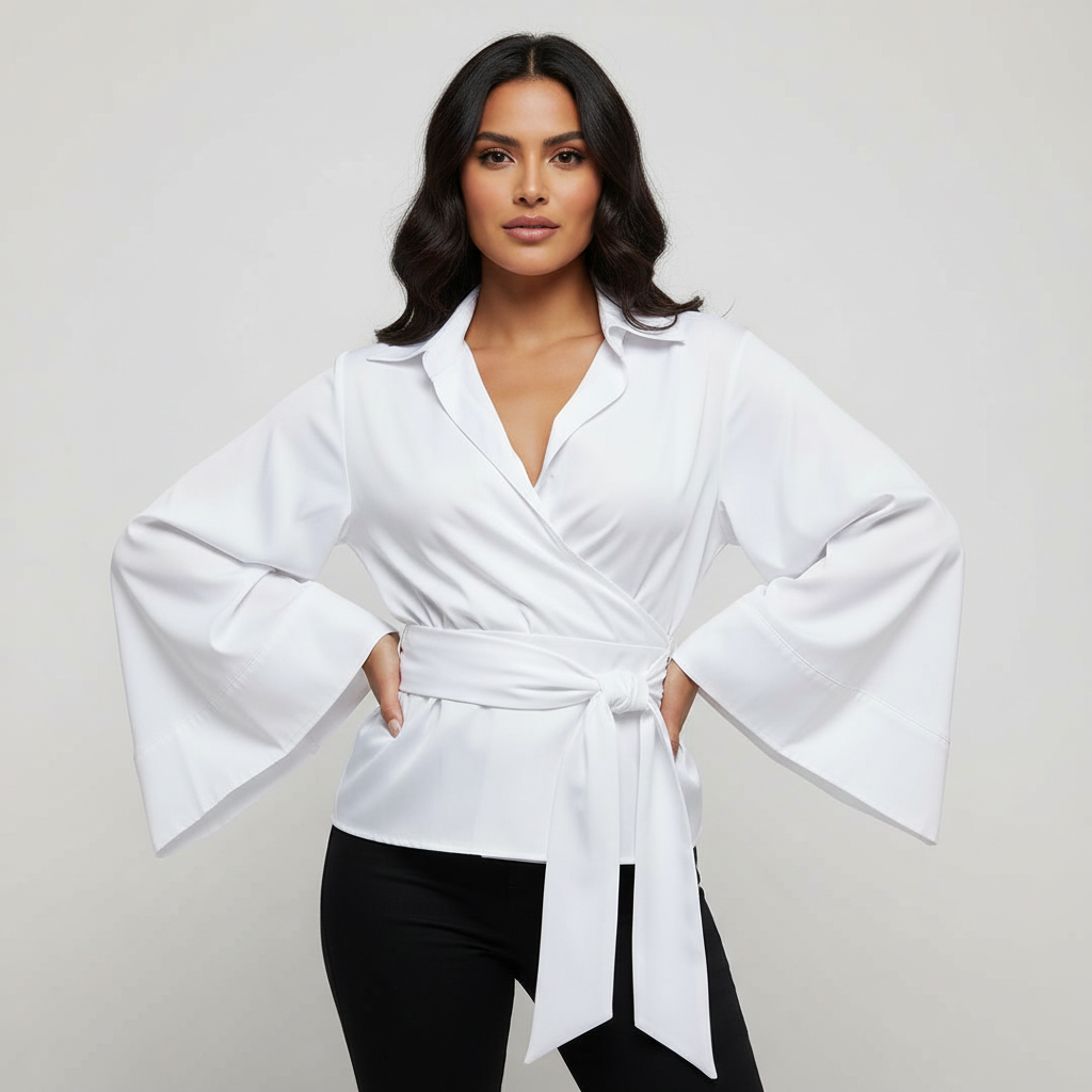 Stylish cotton women's top with tie belt – Mirthe