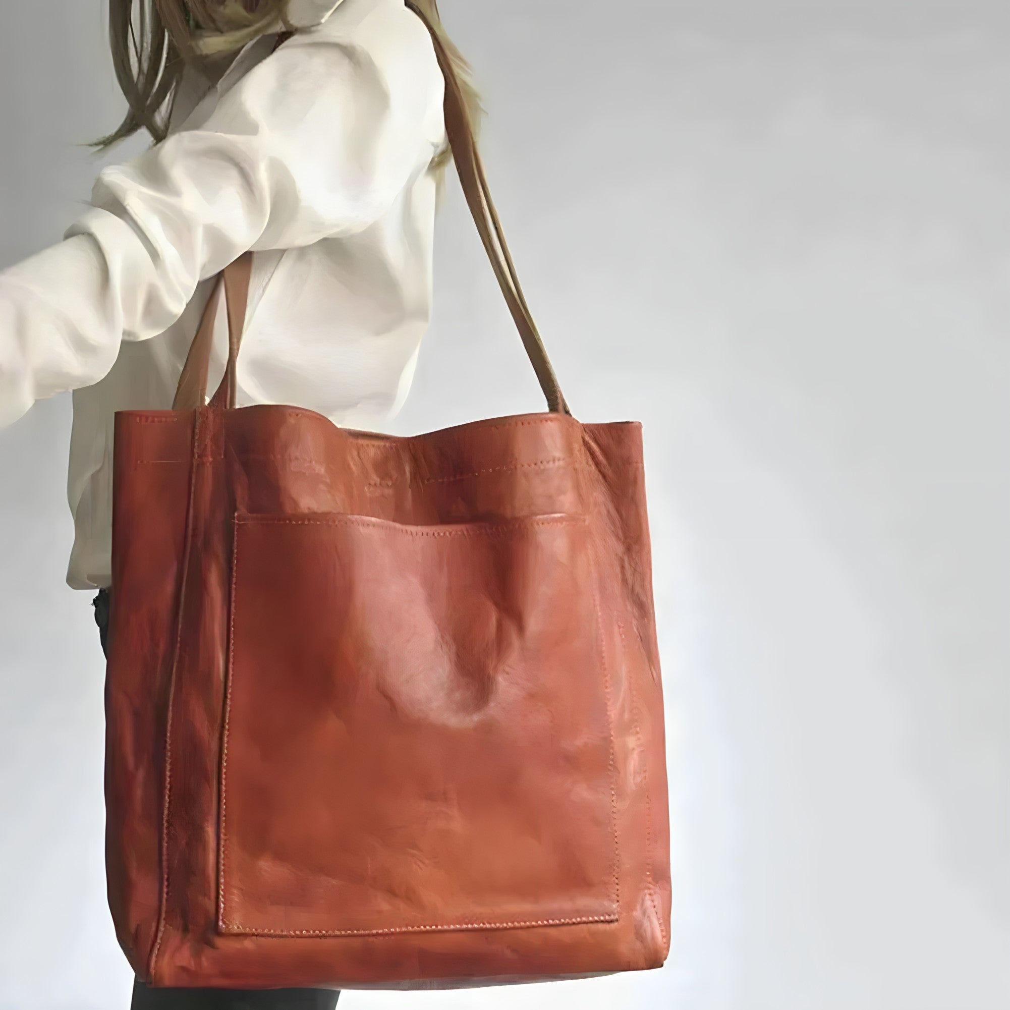 Stijlvolle leren shopper tas met schouderhengsels