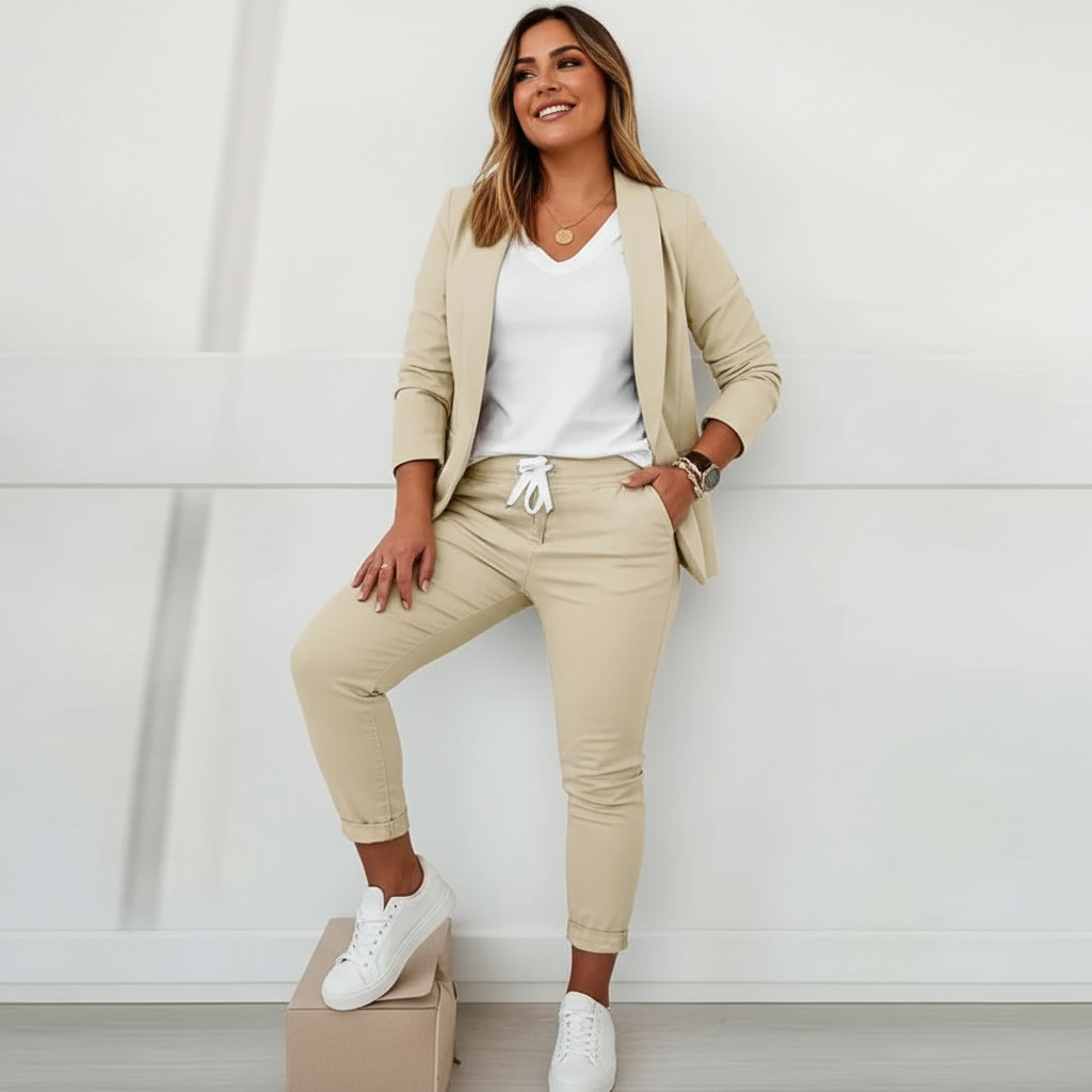 Stijlvolle tweedelige dames set met blazer en comfortabele pantalon – Sanne