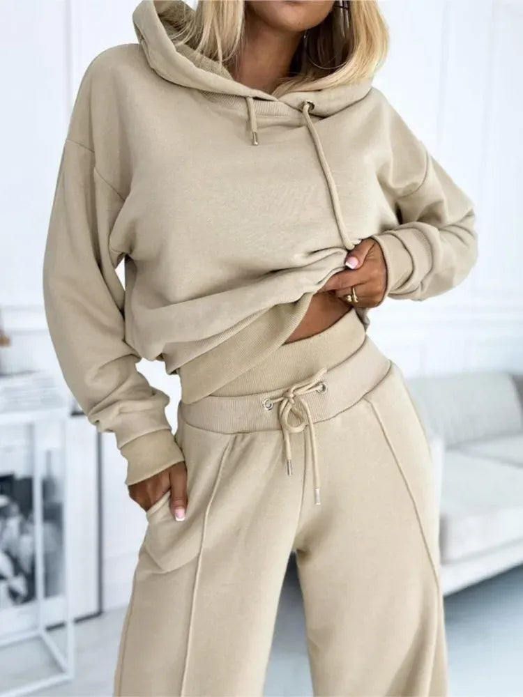 Stijlvolle tweedelige lounge set met hoodie en wide-leg broek – Dina