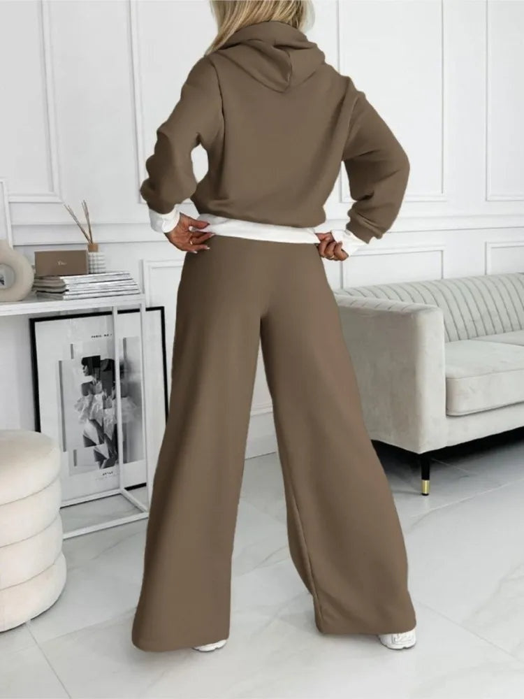 Stijlvolle tweedelige lounge set met hoodie en wide-leg broek – Dina