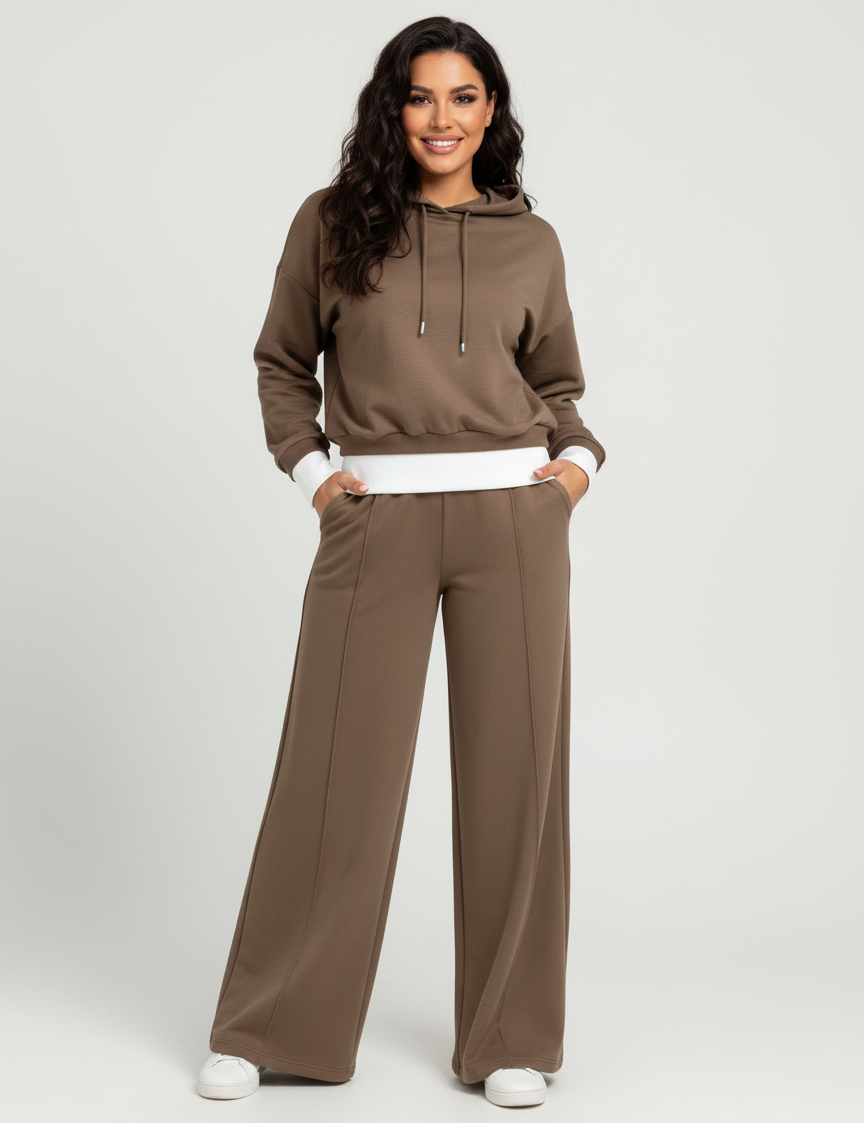Stylish two-piece loungewear set with hoodie and wide-leg trousers – Dina