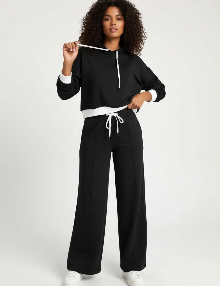 Stylish two-piece loungewear set with hoodie and wide-leg trousers – Dina