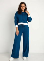 Stijlvolle tweedelige lounge set met hoodie en wide-leg broek – Dina