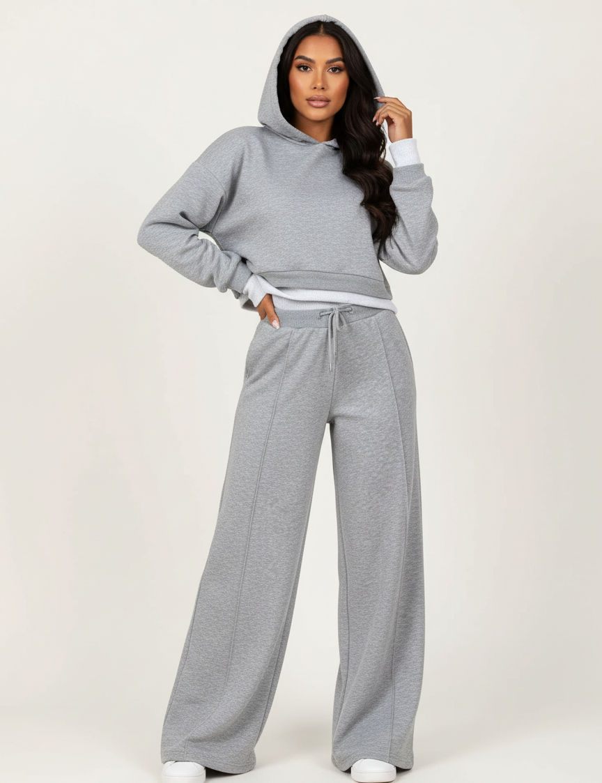 Stylish two-piece loungewear set with hoodie and wide-leg trousers – Dina