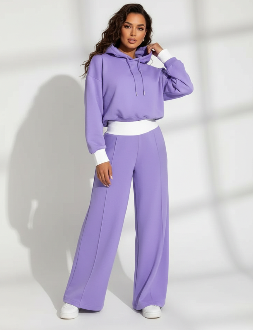 Stylish two-piece loungewear set with hoodie and wide-leg trousers – Dina