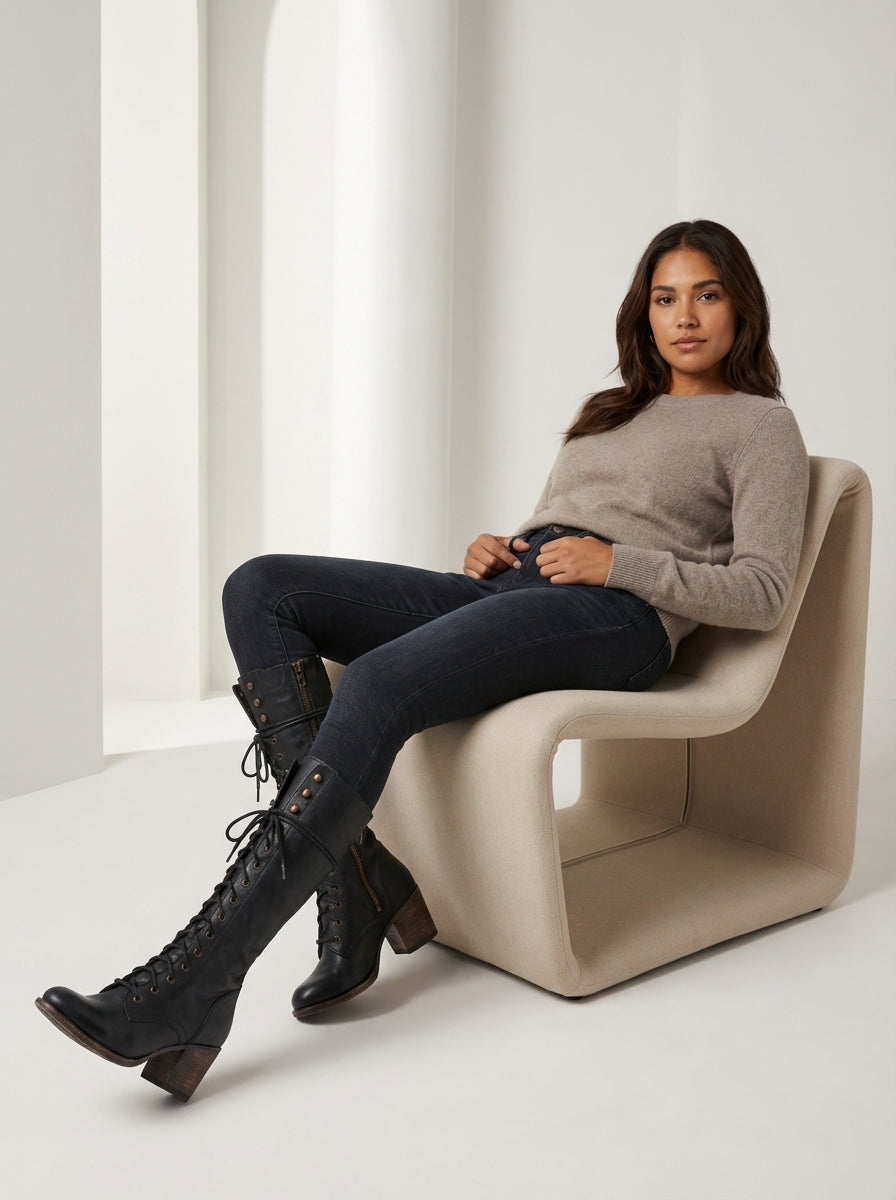 Stijlvolle veterlaarzen met hak voor dames