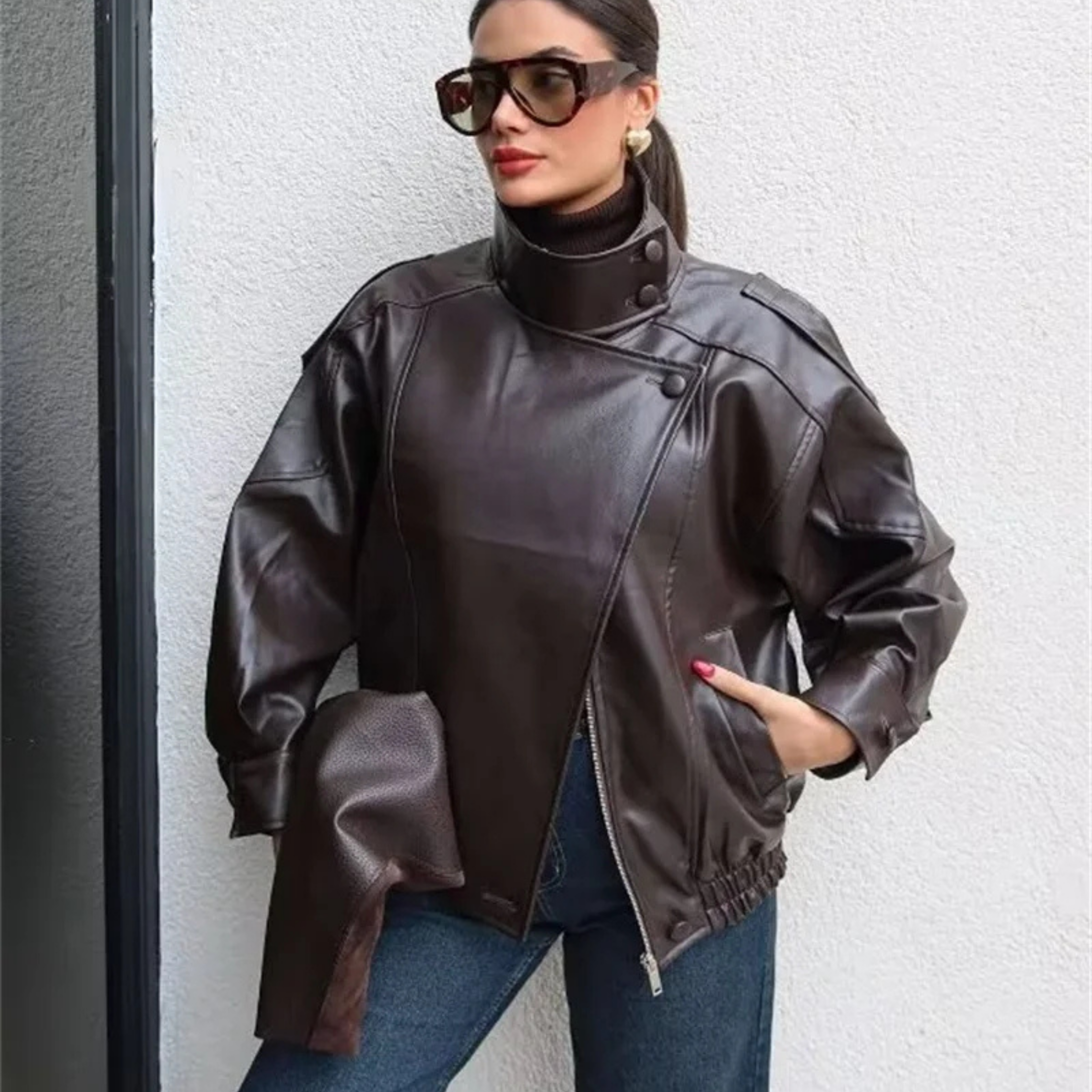 Stoere leren damesjas – Rebel