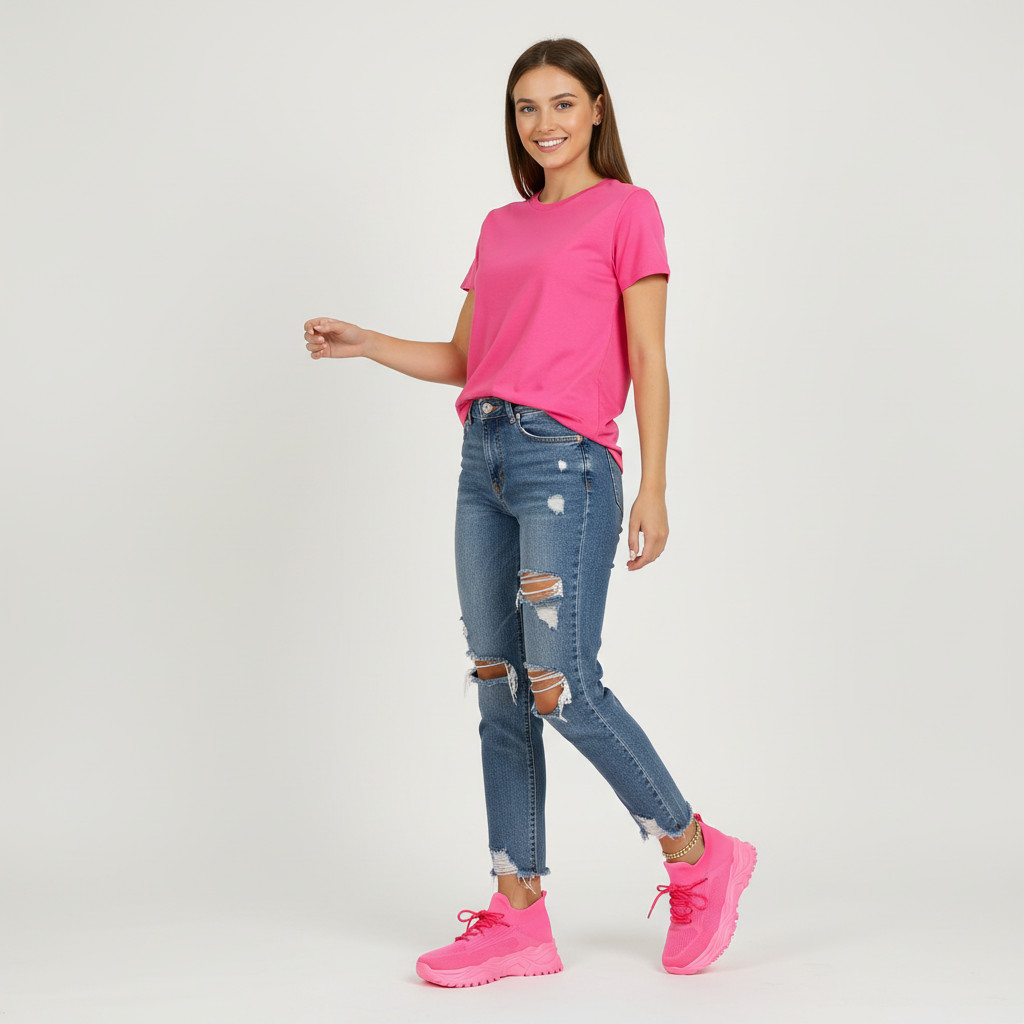 Stretch ademende dames sneakers met chunky zool
