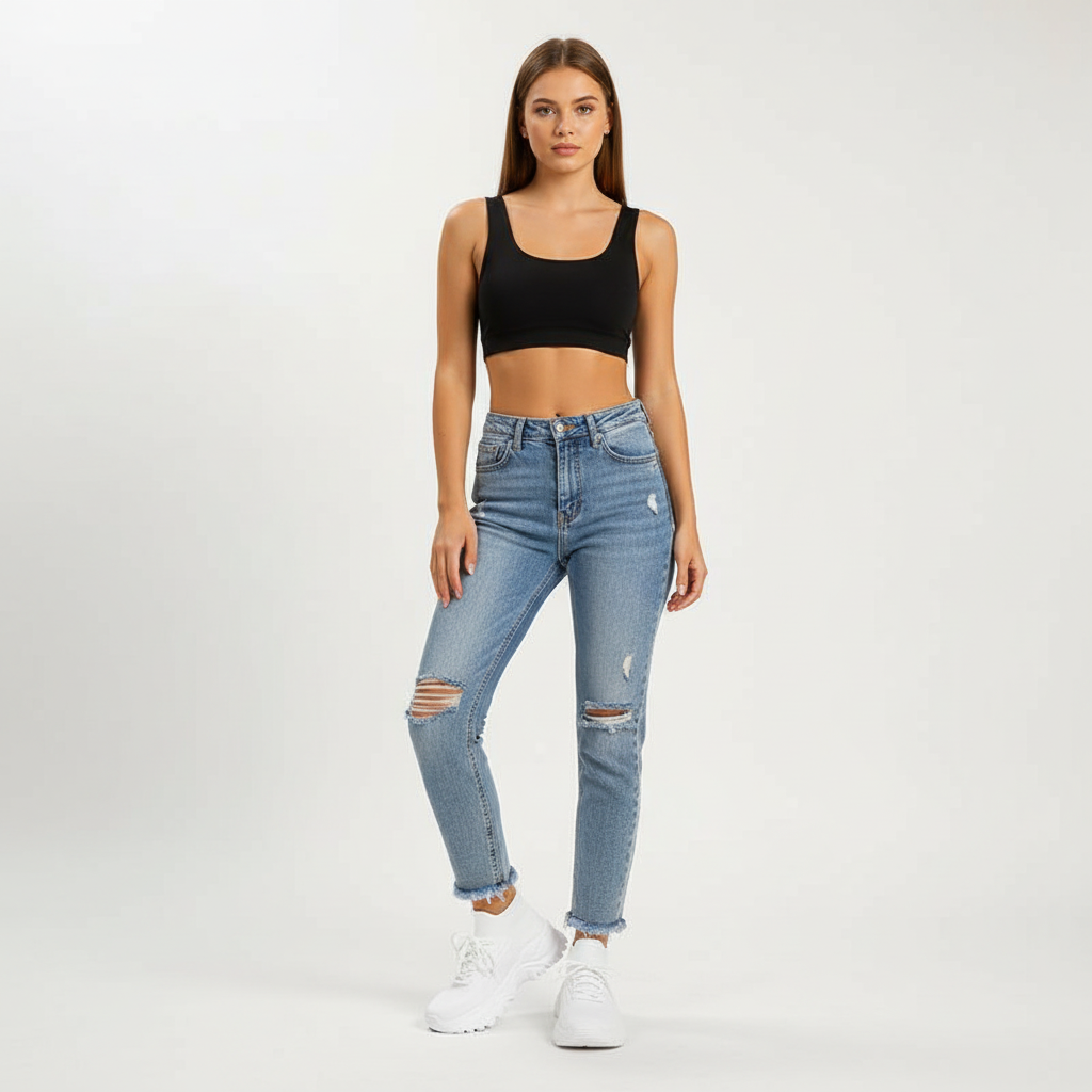 Stretch ademende dames sneakers met chunky zool