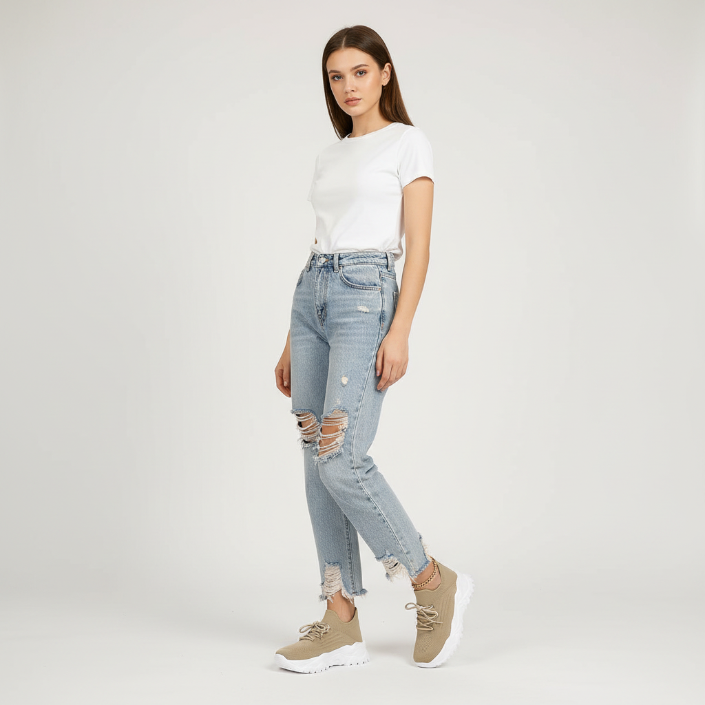 Stretch ademende dames sneakers met chunky zool