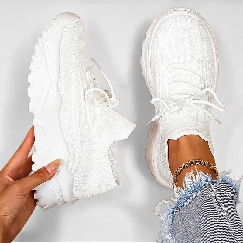 Stretch ademende dames sneakers met chunky zool