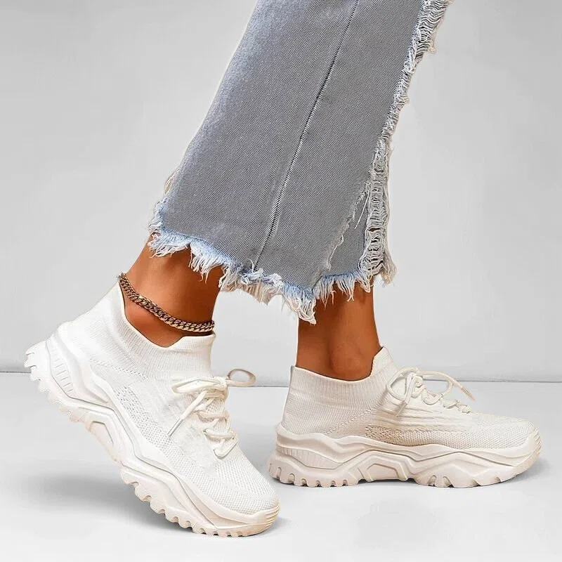 Stretch ademende dames sneakers met chunky zool