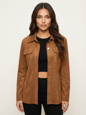 Suède-look dames jack met knoopsluiting – Elara