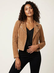 Suède dames bikerjack met asymmetrische rits – Valentina