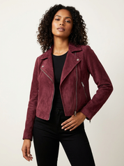 Suède dames bikerjack met asymmetrische rits – Valentina