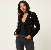 Suède dames bikerjack met asymmetrische rits – Valentina