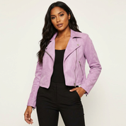 Suède dames bikerjack met asymmetrische rits – Valentina