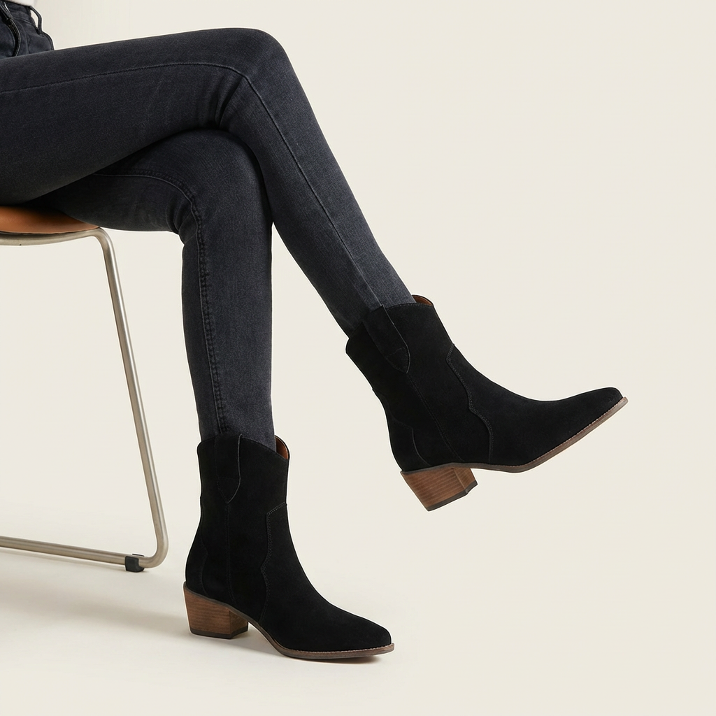 Suède enkellaarsjes met blokhak – Isolde