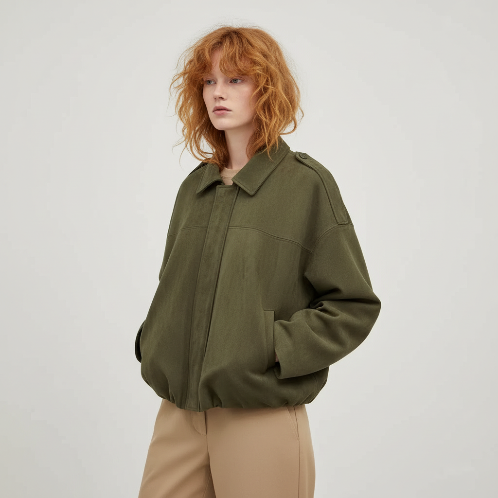 Suede oversized women’s jacket with button closure and relaxed fit – Elin