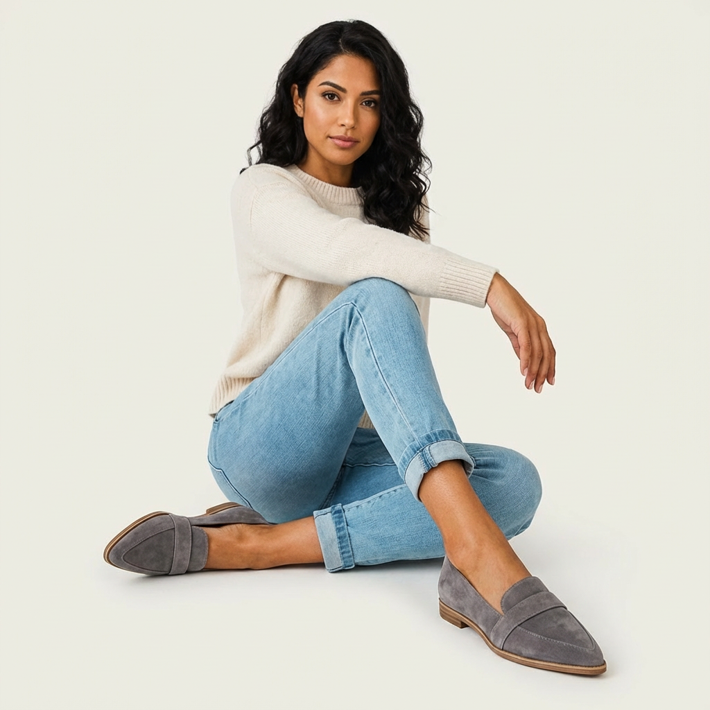 Tijdloze suède dames loafers met puntige neus