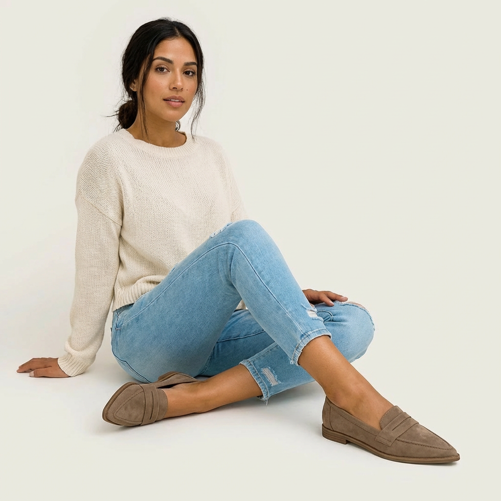 Tijdloze suède dames loafers met puntige neus