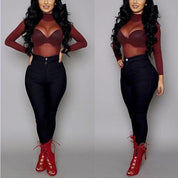 Transparante mesh dames top met lange mouwen - Luna