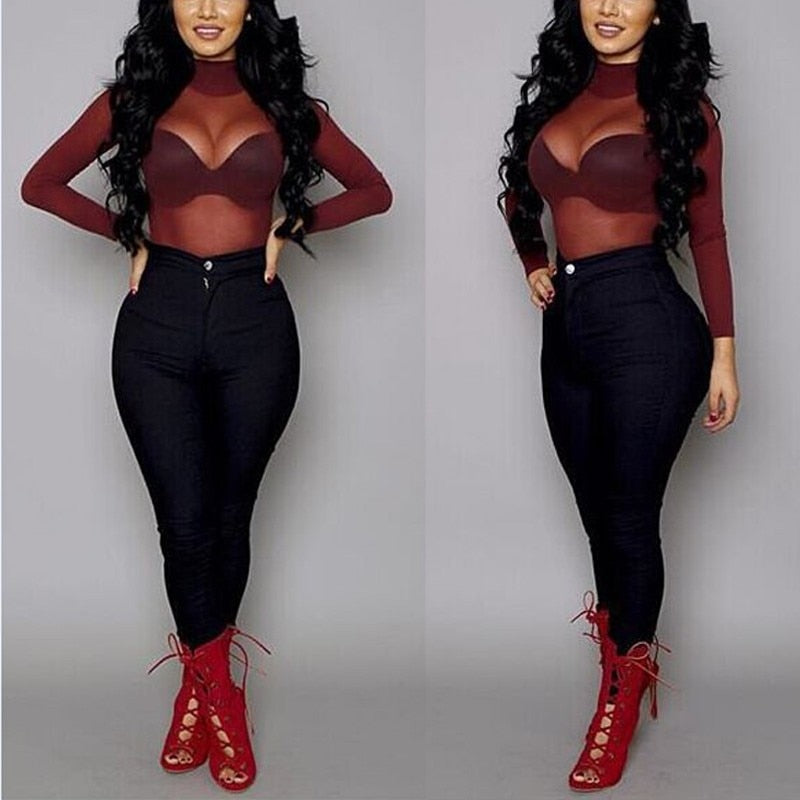 Transparante mesh dames top met lange mouwen - Luna