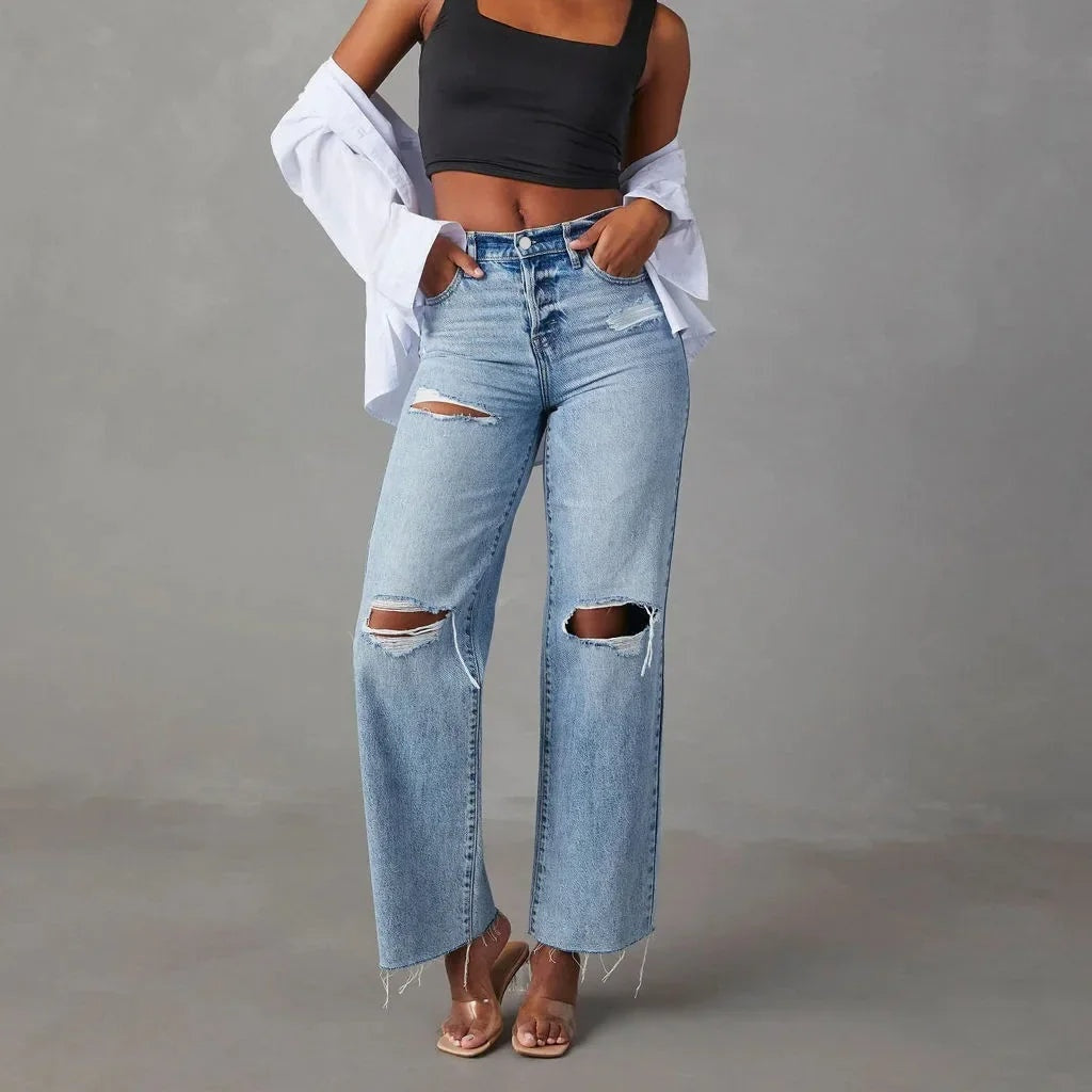 Trendy dames jeans met ripped details – Savona