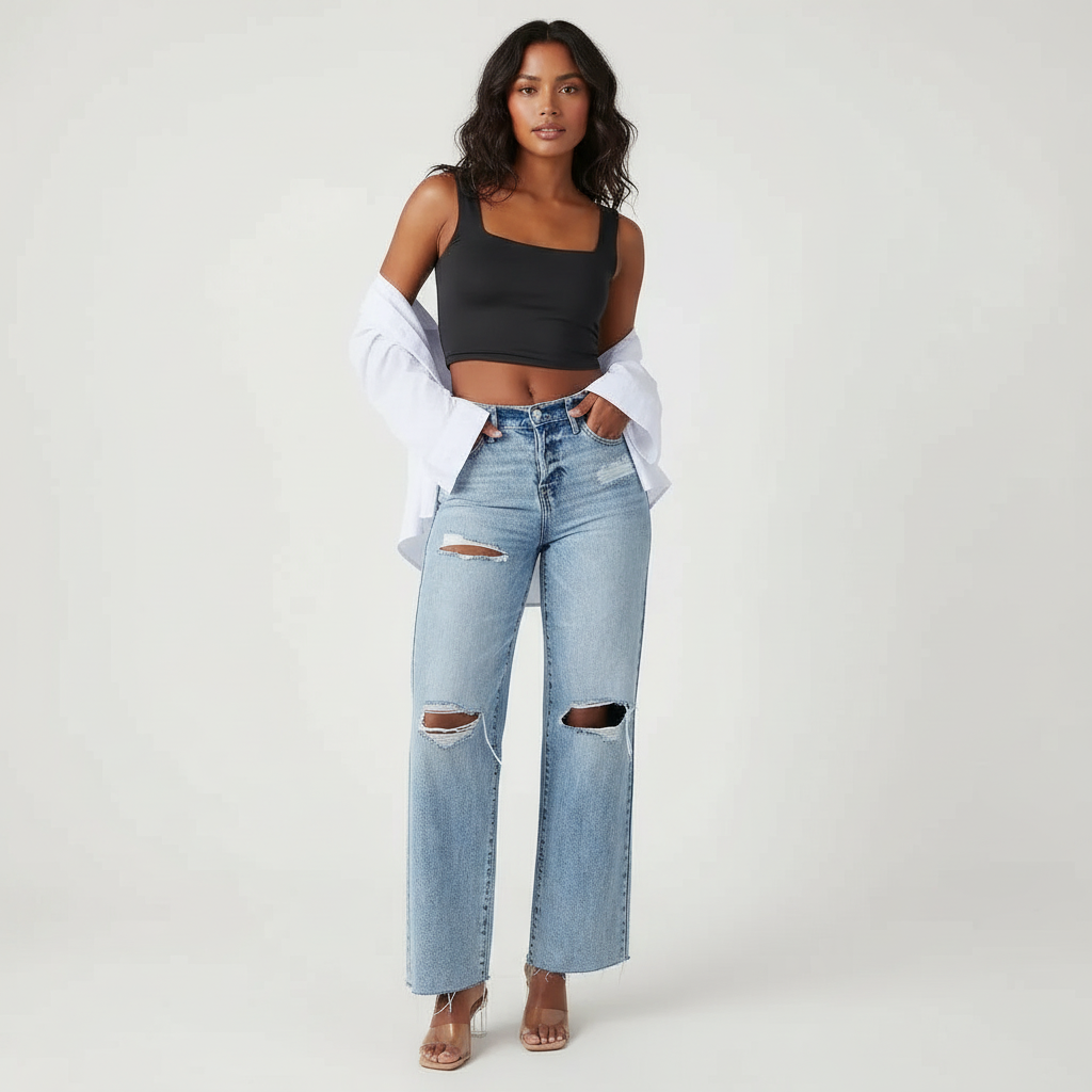 Trendy dames jeans met ripped details – Savona
