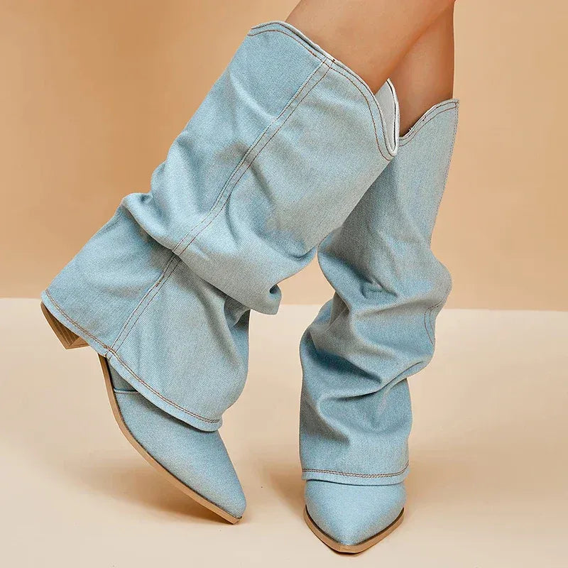 Trendy denim laarzen met hak – Miley