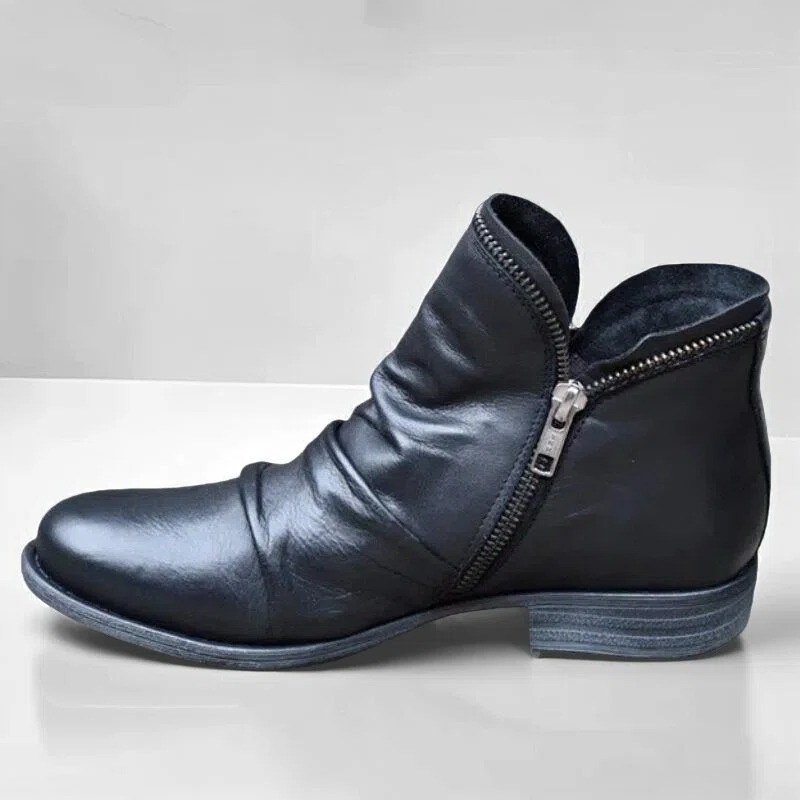 Trendy leren dames enkellaarsjes met ritssluiting