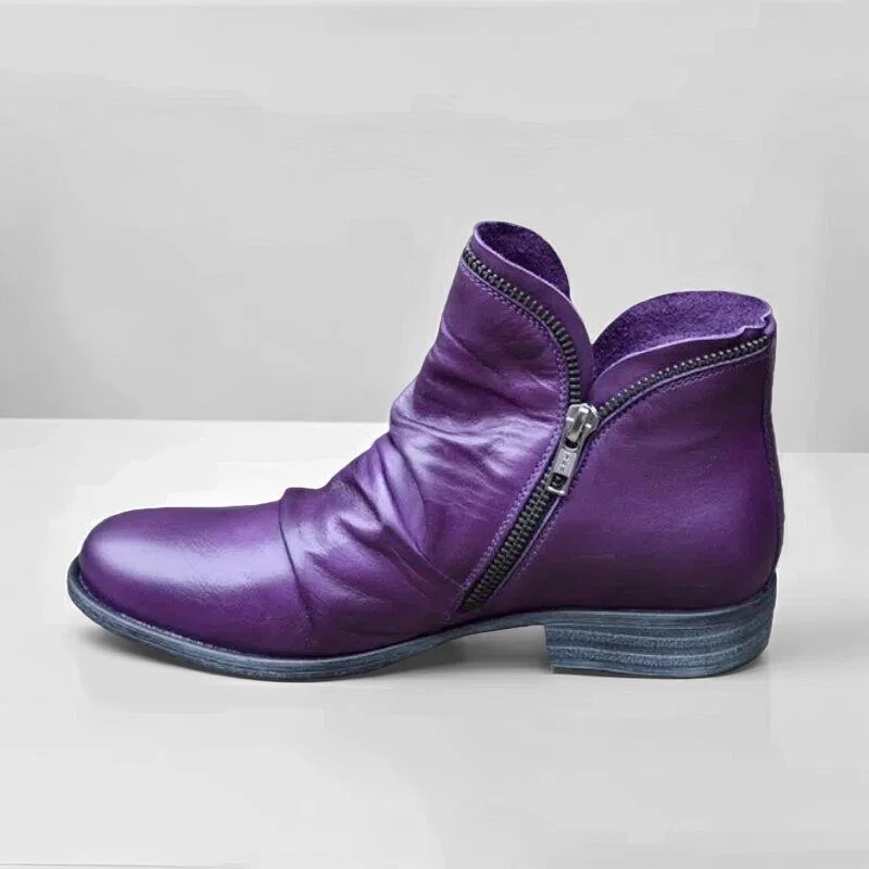 Trendy leren dames enkellaarsjes met ritssluiting