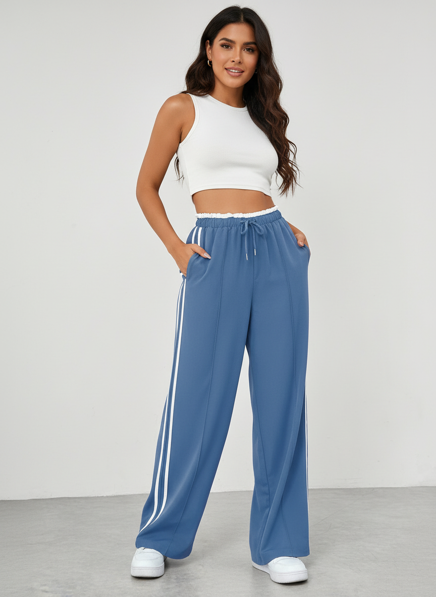 Trendy sportieve wide-leg broek met strepen