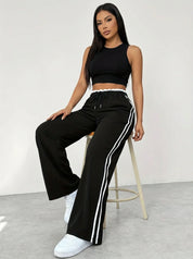 Trendy sportieve wide-leg broek met strepen