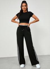 Trendy sportieve wide-leg broek met strepen