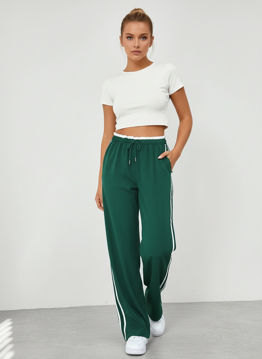 Trendy sportieve wide-leg broek met strepen