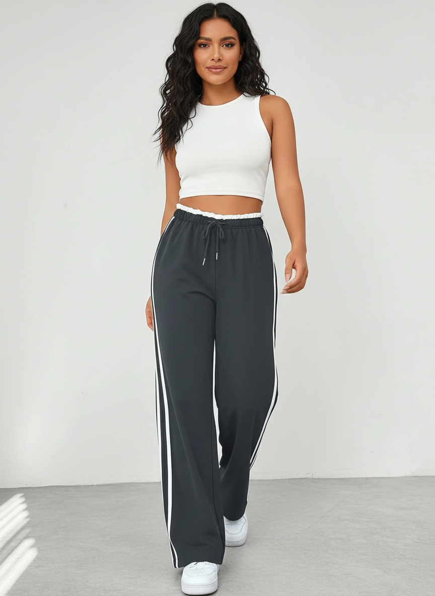 Trendy sportieve wide-leg broek met strepen