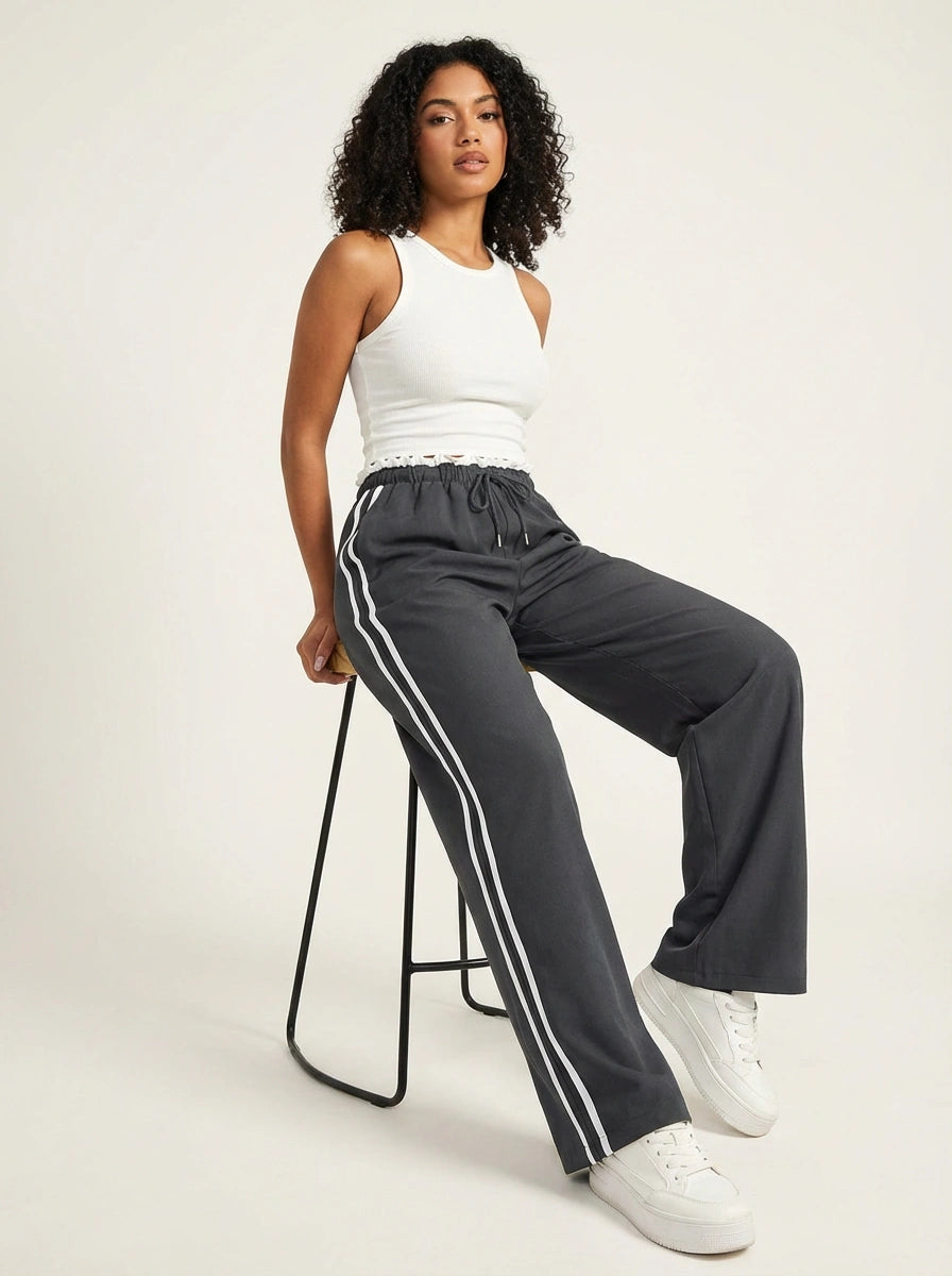 Trendy sportieve wide-leg broek met strepen