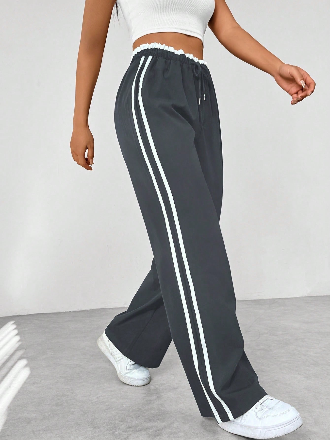 Trendy sportieve wide-leg broek met strepen