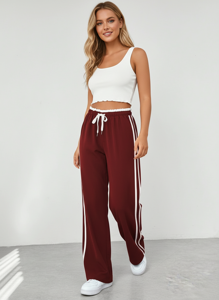 Trendy sportieve wide-leg broek met strepen